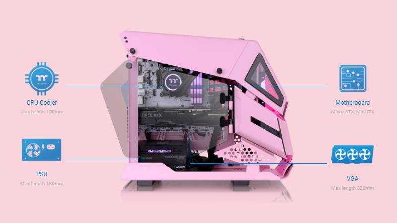 Thermaltake Computer Case AH T200 Pink Edition Micro Chassis