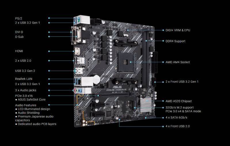 Asus Mainboard PRIME A520M-E AM4