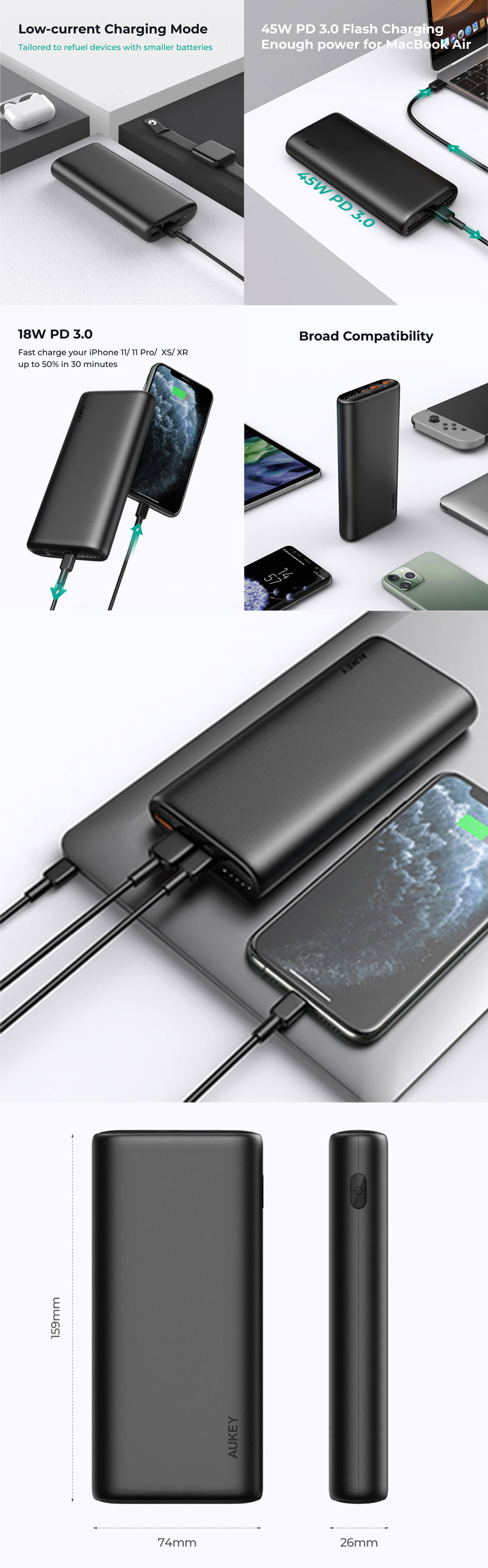 AUKEY PB-Y35 พาวเวอร์แบงค์ชาร์จเร็ว PowerPlus Sprint 20000mAh 45W Power Delivery USB C With Quick Charge 3.0 รุ่น PB-Y35