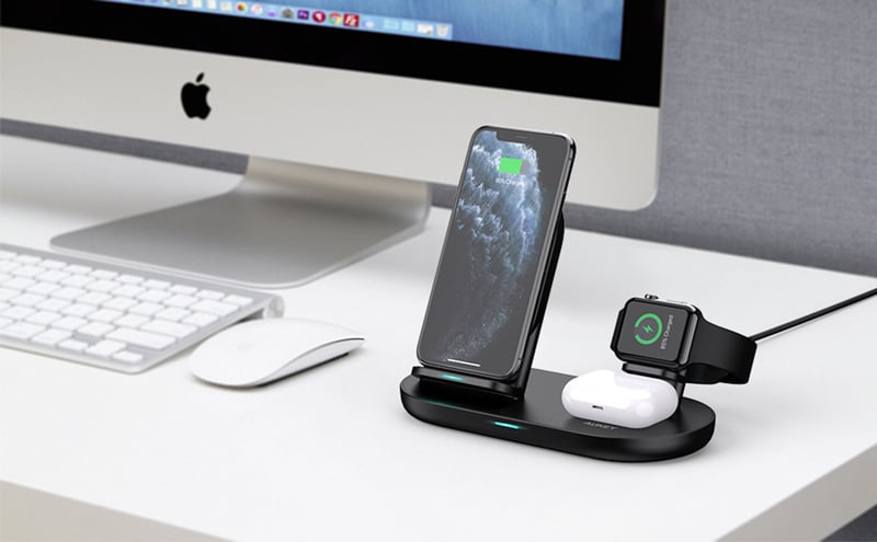 CS@ AUKEY Wireless Charger Stand 3-in-1 20W Black (LC-A3)