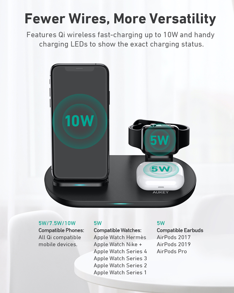 CS@ AUKEY Wireless Charger Stand 3-in-1 20W Black (LC-A3)