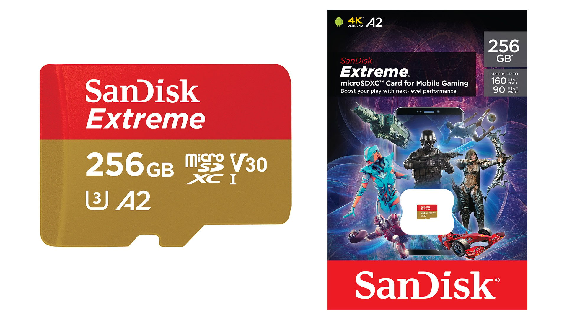 SanDisk 256GB Extreme for Mobile Gaming microSD UHS-I Card - C10, U3, V30,  4K, A2, Micro SD - SDSQXA1-256G-GN6GN