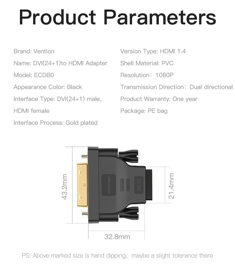 Vention DVI Male to HDMI Female Adapter 