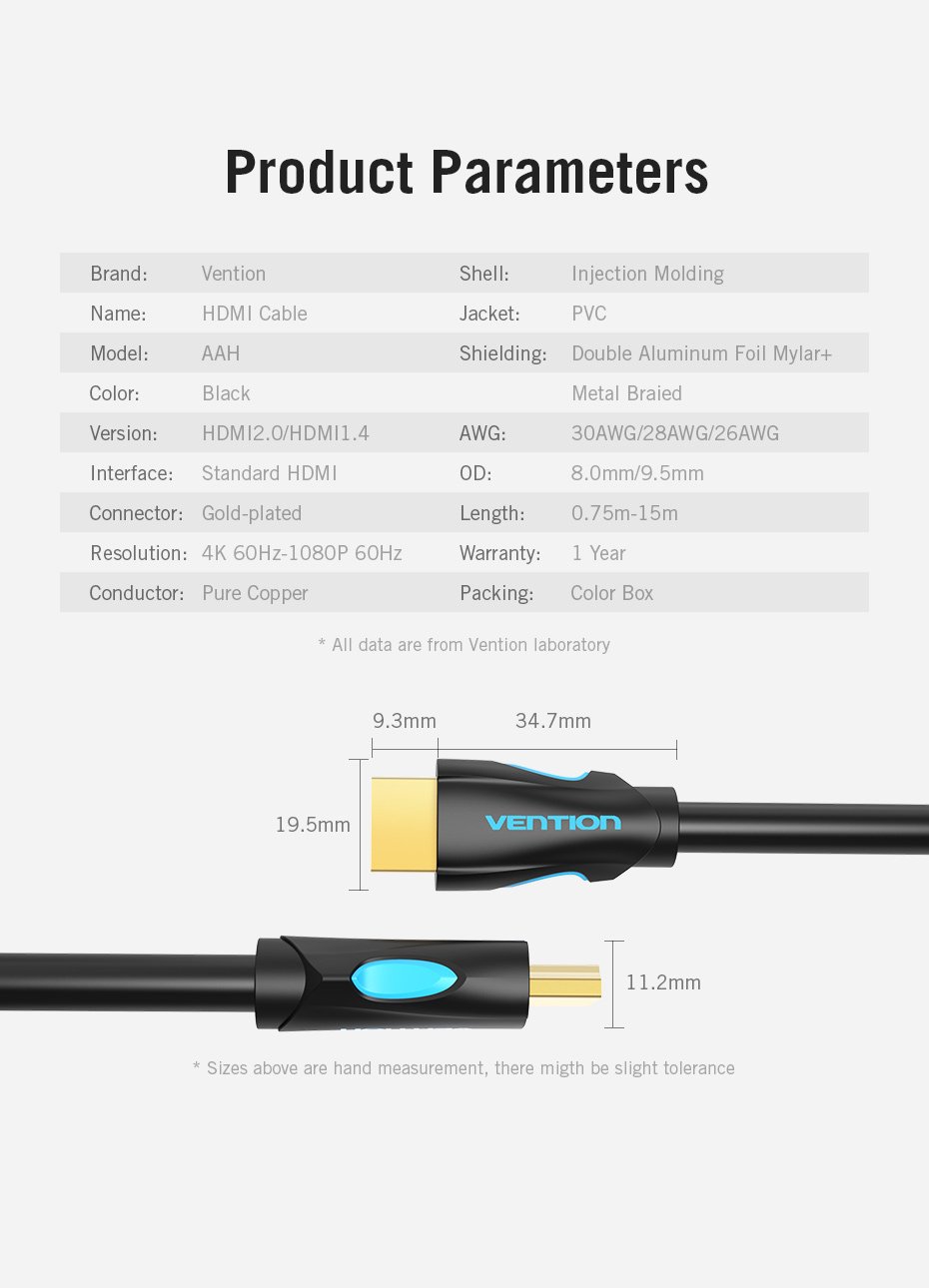 Vention HDMI to HDMI Cable (V.2.0) 5M 