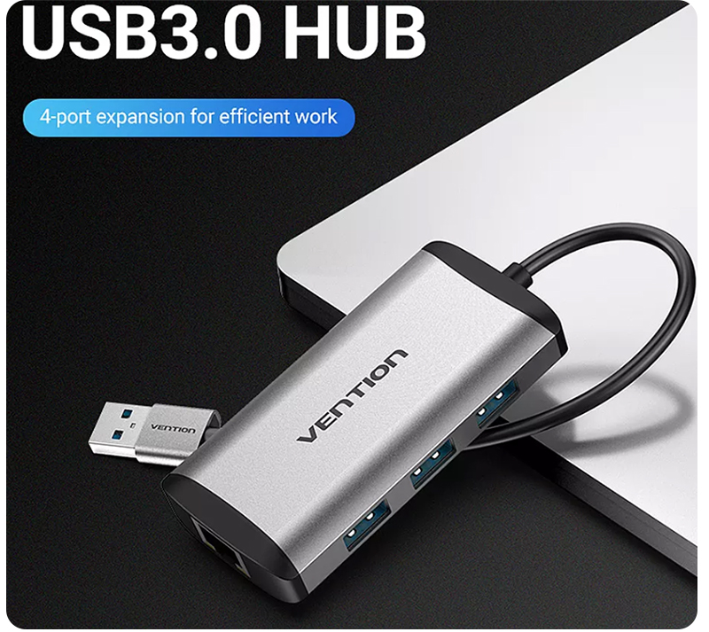 Vention USB-A to 3 USB-A(3.0A) + RJ45 HUB 4-in-1 0.1M. Space Grey (CKBHB) Vention USB-A to 3 USB-A(3.0A) + RJ45 HUB 4-in-1 0.1M. Space Grey (CKBHB)