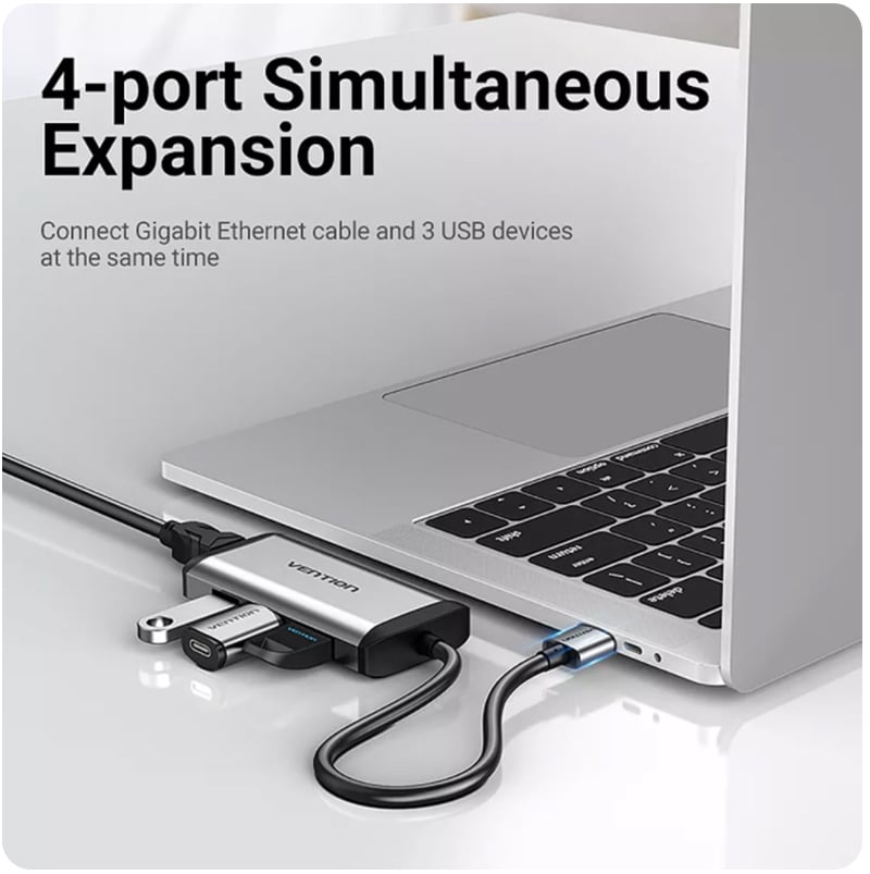 Vention USB-A to 3 USB-A(3.0A) + RJ45 HUB 4-in-1 0.1M. Space Grey (CKBHB) Vention USB-A to 3 USB-A(3.0A) + RJ45 HUB 4-in-1 0.1M. Space Grey (CKBHB)