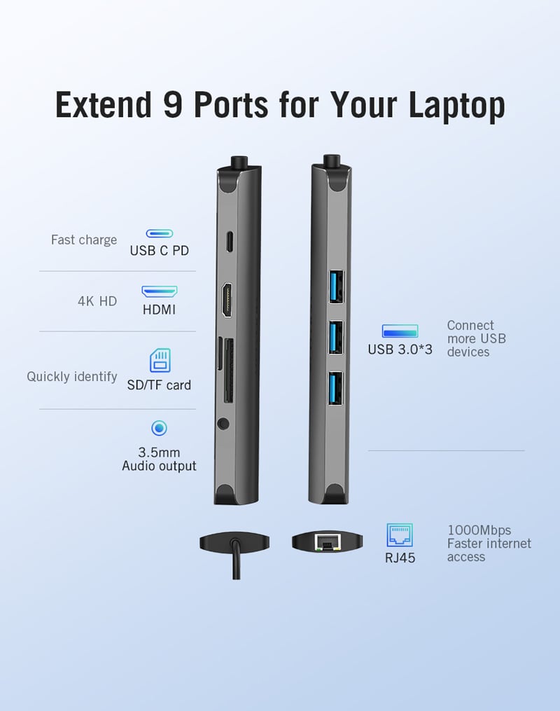 CS@ Vention USB-C to HDMI Multi Function 9-in-1 Grey (THAHB)