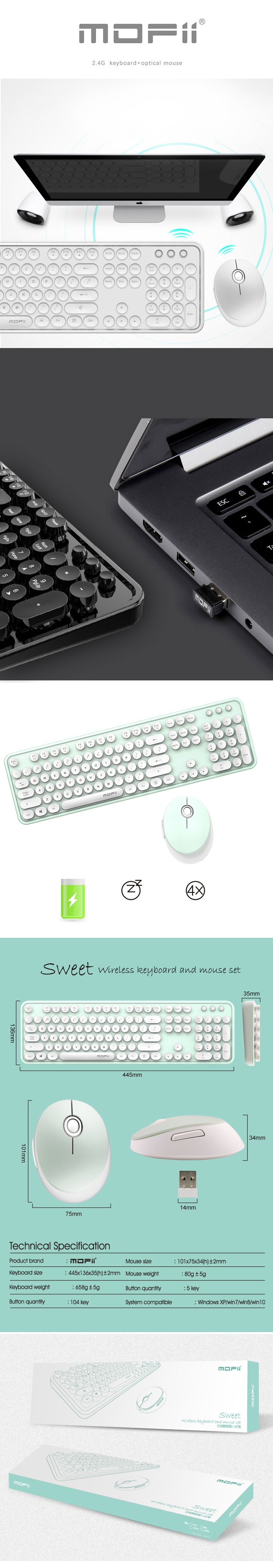 MOFii Wireless Mouse + Keyboard Sweet Green