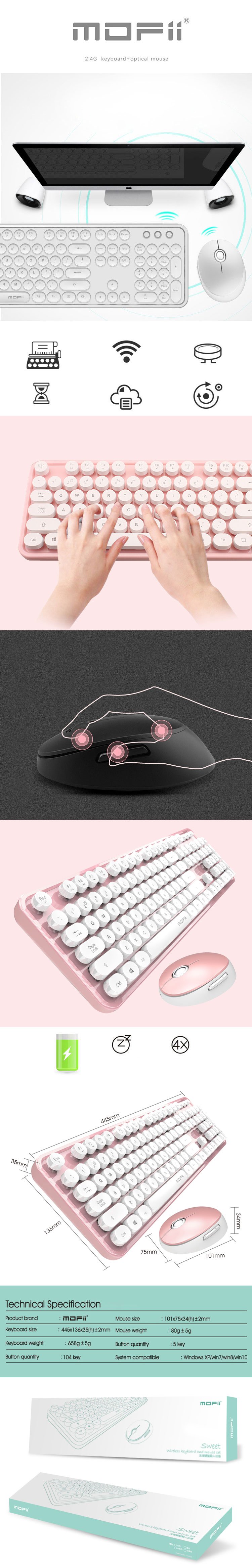 MOFii Wireless Mouse + Keyboard Sweet Pink