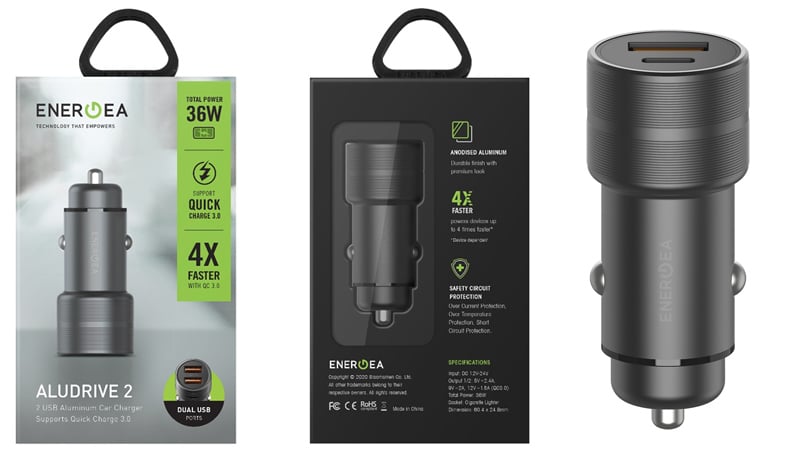 Energea Car Charger 1 USB-A (18W) / 1 USB-C (20W) Gunmetal