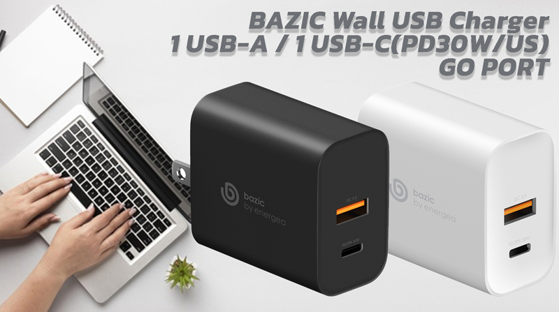 BAZIC Wall USB Charger 1 USB-A / 1 USB-C (PD30W/US) GO PORT White