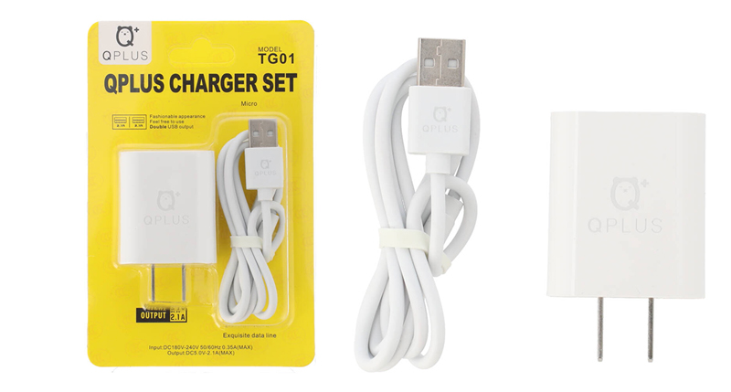 QPLUS Wall Charger 2 USB-A + Micro USB Cable White