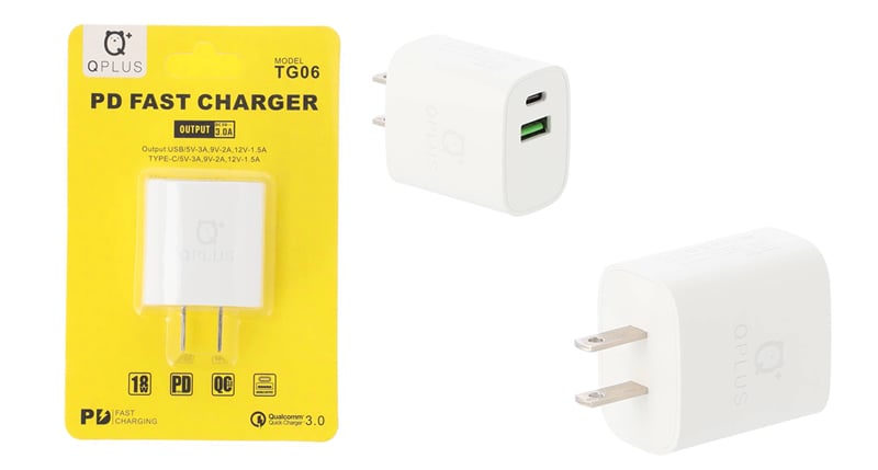 QPLUS Wall Charger 1 USB-A + 1 USB-C 18W PD White