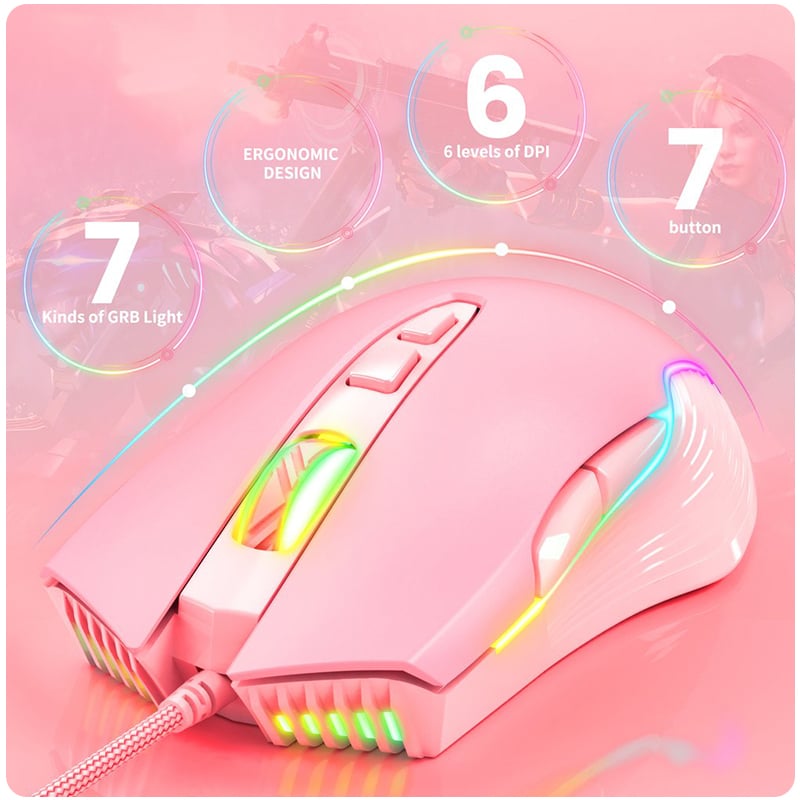 Onikuma Gaming Mouse Sakura Pink