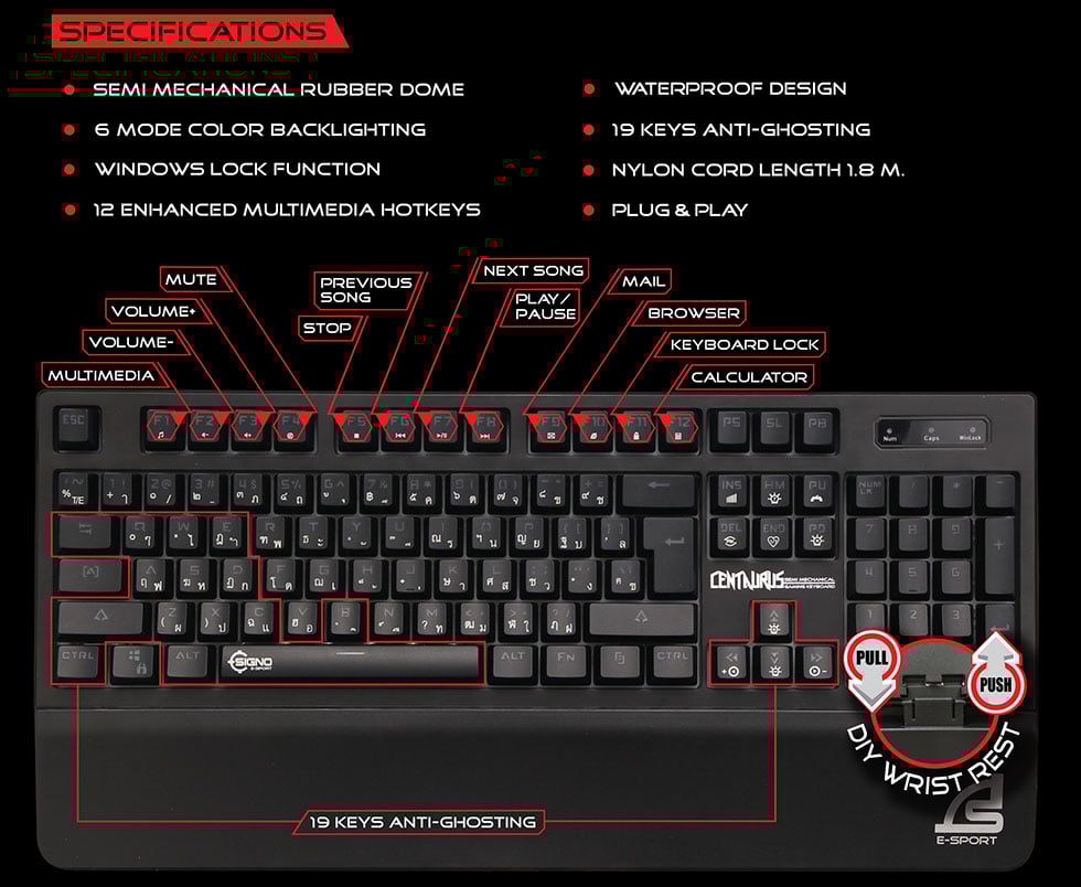 Signo Gaming Keyboard Semi Mechanical CENTAURUS KB-730 Black