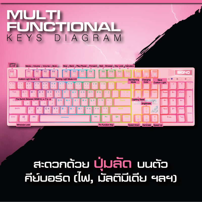 SIGNO Gaming Keyboard Mechanical RGB KB-741 P PINKKER