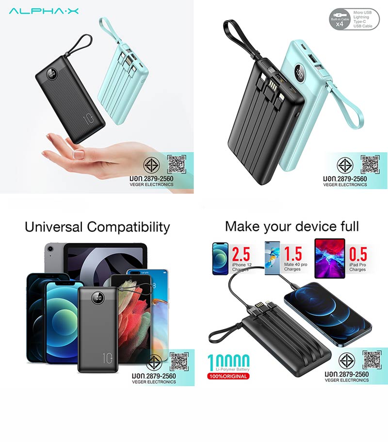 ALPHA Power Bank 10000 mAh x USB-A+Lightning+Micro USB+Type-C/Built in 4/E10