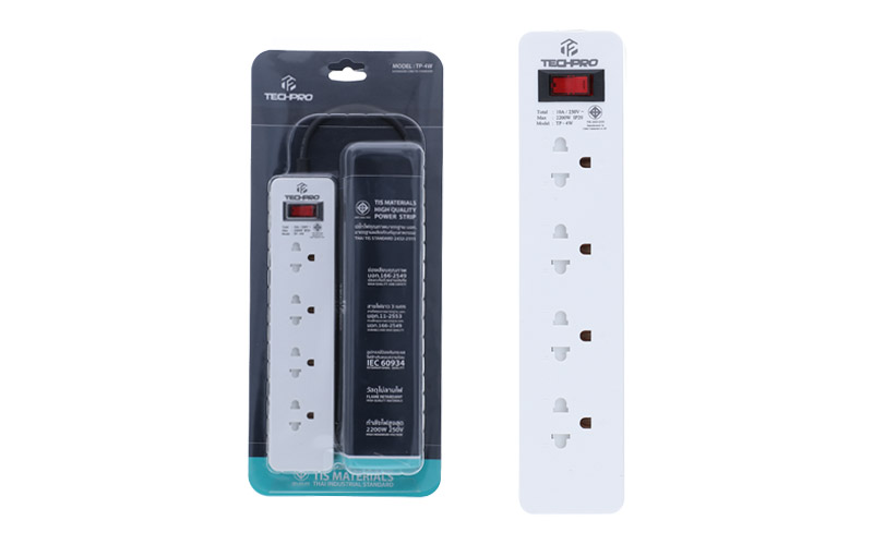 Tech Pro Plug 4 Way 1 Switch 3M. White