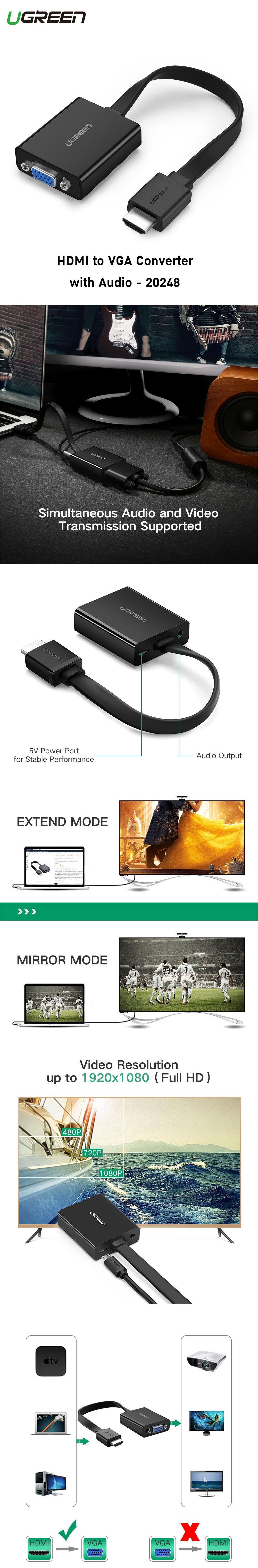 ซื้อ อะแดปเตอร์ CS@ Ugreen HDMI to VGA Support 3.5MM Audio with Micro USB Port (40248), อะแดปเตอร์ต่อภาพวิดีโอ, อะแดปเตอร์ของแท้, อะแดปเตอร์ยี่ห้อไหนดี, อะแดปเตอร์แปลงสัญญาณ , อะแดปเตอร์และสายเคเบิ้ล ราคาพิเศษ พร้อมโปรโมชั่นลดราคา ส่งฟรี ส่งเร็ว ทั่วไทย  